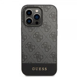 Guess iPhone 14 Pro Cover Bottom Stripe Metal Logo Grå