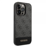 Guess iPhone 14 Pro Cover Bottom Stripe Metal Logo Grå
