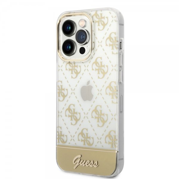 Guess iPhone 14 Pro Cover Bottom Stripe Script Logo Guld