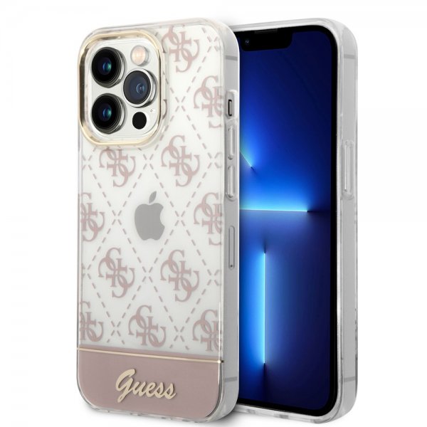 Guess iPhone 14 Pro Cover Bottom Stripe Script Logo Rosa