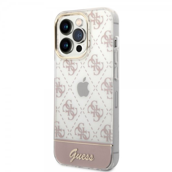 Guess iPhone 14 Pro Cover Bottom Stripe Script Logo Rosa