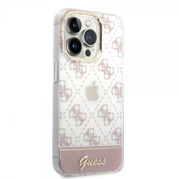 Guess iPhone 14 Pro Cover Bottom Stripe Script Logo Rosa