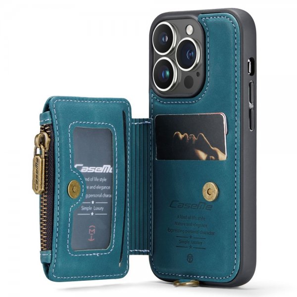CaseMe iPhone 14 Pro Cover C20 Kortlomme Lynlås Petrol