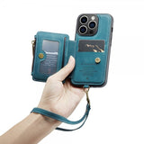 CaseMe iPhone 14 Pro Cover C20 Kortlomme Lynlås Petrol