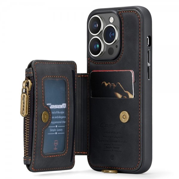 CaseMe iPhone 14 Pro Cover C20 Kortlomme Lynlås Sort