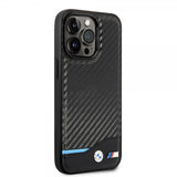 BMW iPhone 14 Pro Cover Carbon Effect Printed Logo Sort