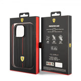 Ferrari iPhone 14 Pro Cover Embossed Stripes Rød