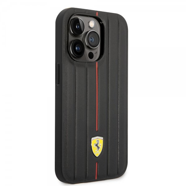 Ferrari iPhone 14 Pro Cover Embossed Stripes Rød