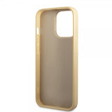 Guess iPhone 14 Pro Cover Glitter Flakes Metal Logo Guld