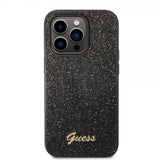 Guess iPhone 14 Pro Cover Glitter Flakes Metal Logo Sort