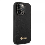 Guess iPhone 14 Pro Cover Glitter Flakes Metal Logo Sort