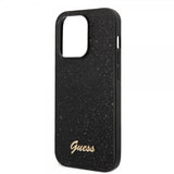Guess iPhone 14 Pro Cover Glitter Flakes Metal Logo Sort