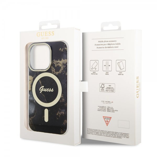 Guess iPhone 14 Pro Cover Golden Marble MagSafe Sort