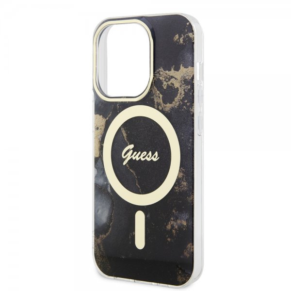 Guess iPhone 14 Pro Cover Golden Marble MagSafe Sort