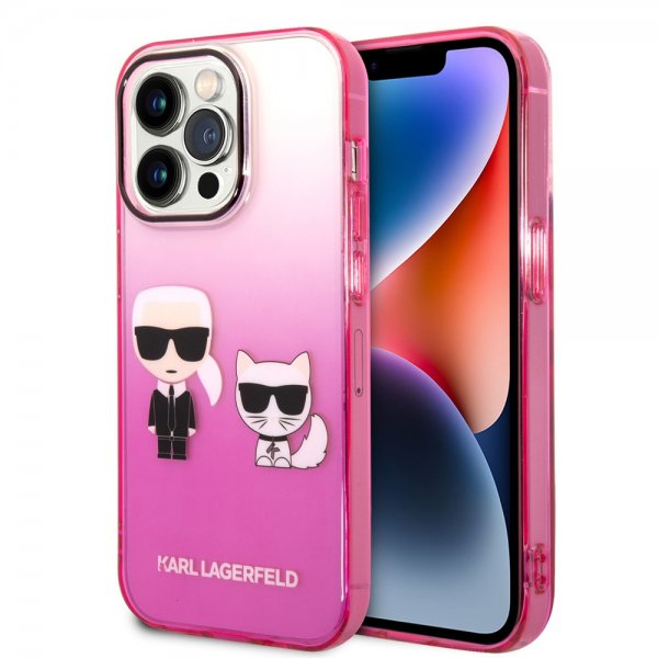 Karl Lagerfeld iPhone 14 Pro Cover Karl & Choupette Gradient Lyserød