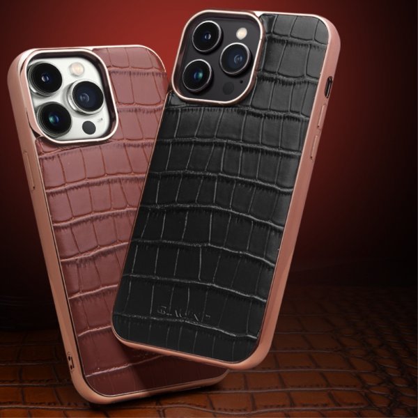 Qialino iPhone 14 Pro Cover Krokodillemønster MagSafe Sort