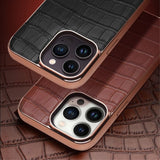 Qialino iPhone 14 Pro Cover Krokodillemønster MagSafe Sort
