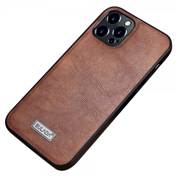 Sulada iPhone 14 Pro Cover Lædertekstur Brun
