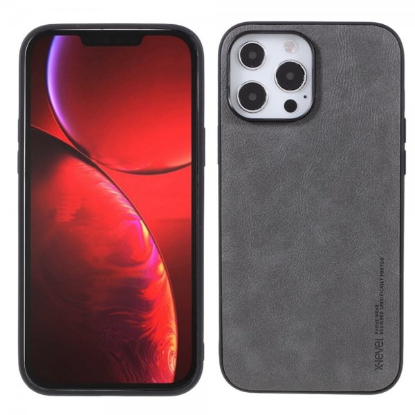 X-Level iPhone 14 Pro Cover Lædertekstur Grå