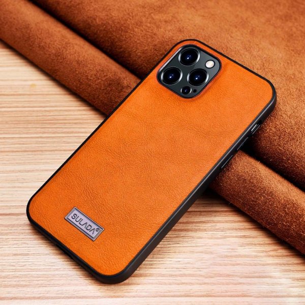 Sulada iPhone 14 Pro Cover Lædertekstur Orange