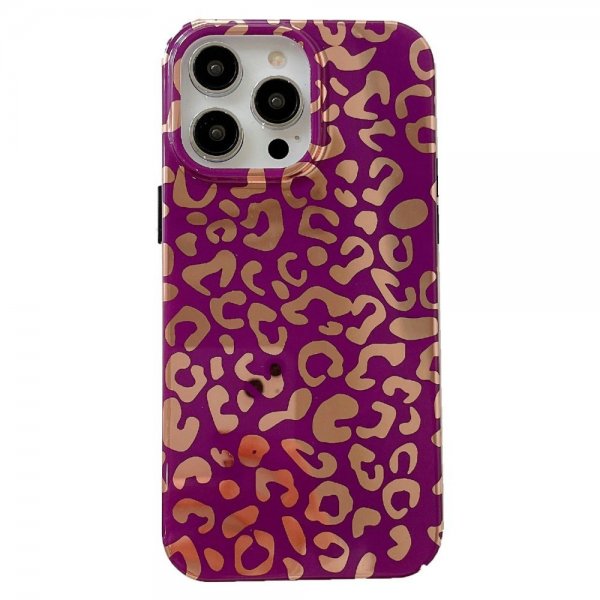 iPhone 14 Pro Cover Leopardmønster Lilla