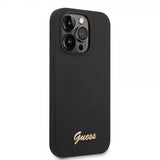 Guess iPhone 14 Pro Cover Flydende Silikone Metallogo Sort