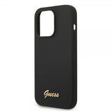 Guess iPhone 14 Pro Cover Flydende Silikone Metallogo Sort