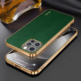 Sulada iPhone 14 Pro Cover Litchimønster Plateret Kant Grøn