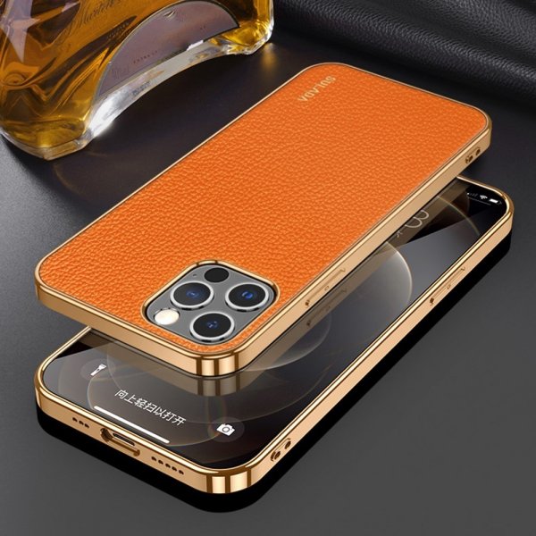 Sulada iPhone 14 Pro Cover Litchi Mønster Belagt Kant Orange