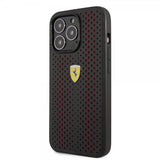 Ferrari iPhone 14 Pro Cover Logo Perforeret Rød