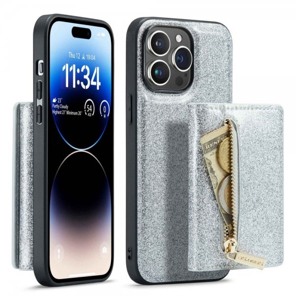 Dg.Ming iPhone 14 Pro Cover M3 Series Aftagelig Kortholder Sølv