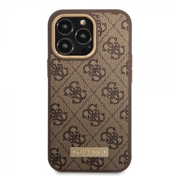Guess iPhone 14 Pro Cover Metal Plate Logo MagSafe Brun