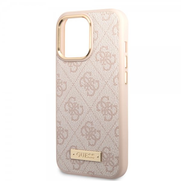 Guess iPhone 14 Pro Cover Metal Plate Logo MagSafe Rosa