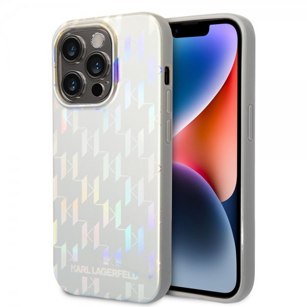 Karl Lagerfeld iPhone 14 Pro Cover Monogram Iridescent Silver