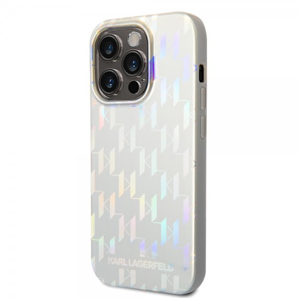 Karl Lagerfeld iPhone 14 Pro Cover Monogram Iridescent Silver