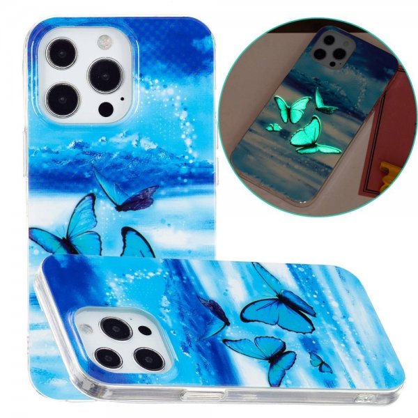 iPhone 14 Pro Cover Motiv Blå Sommerfugle