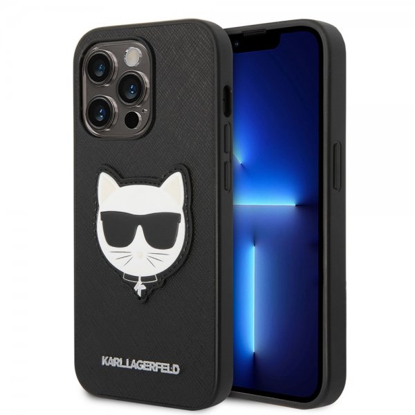 Karl Lagerfeld iPhone 14 Pro Cover Saffiano Choupette Sort