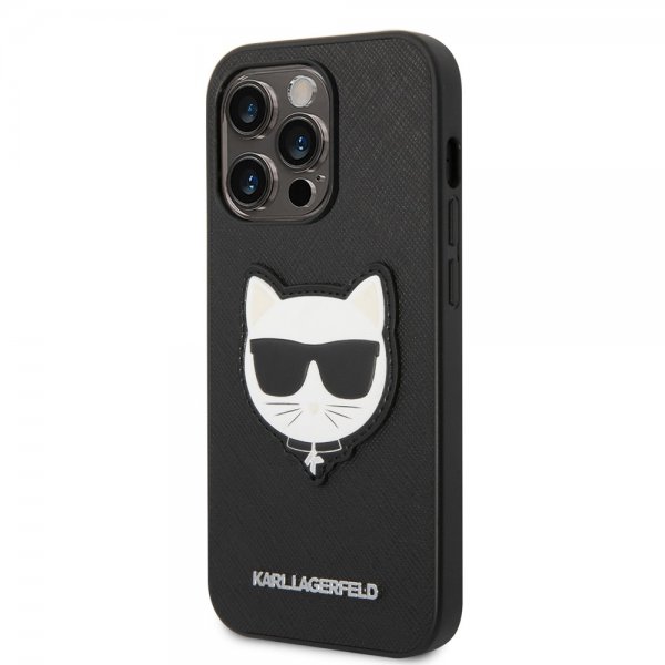 Karl Lagerfeld iPhone 14 Pro Cover Saffiano Choupette Sort