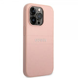 Guess iPhone 14 Pro Cover Saffiano Metal Logo Stripes Rosa