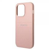 Guess iPhone 14 Pro Cover Saffiano Metal Logo Stripes Rosa
