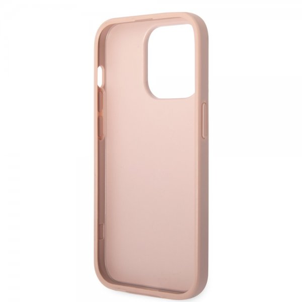 Guess iPhone 14 Pro Cover Saffiano Metal Logo Stripes Rosa
