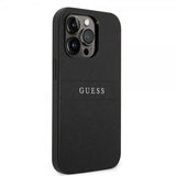 Guess iPhone 14 Pro Cover Saffiano Metal Logo Stripes Sort