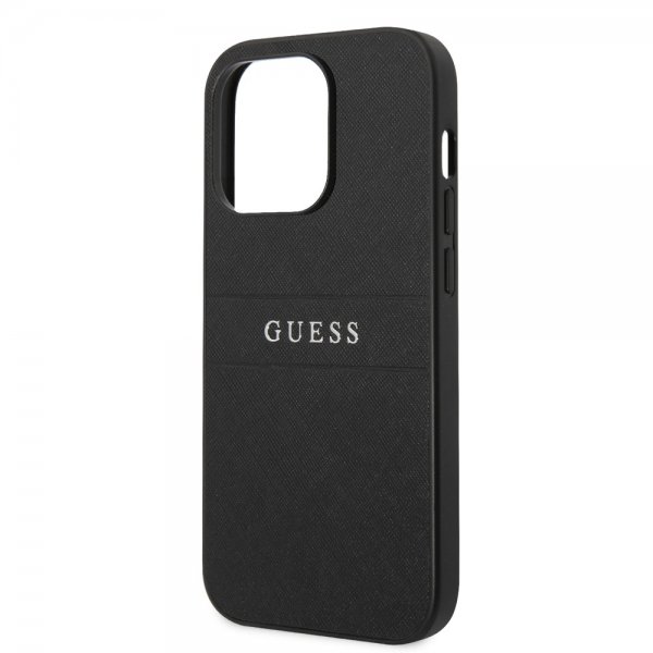 Guess iPhone 14 Pro Cover Saffiano Metal Logo Stripes Sort