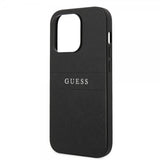 Guess iPhone 14 Pro Cover Saffiano Metal Logo Stripes Sort