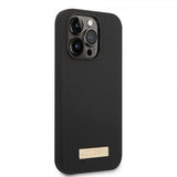 Guess iPhone 14 Pro Cover Silikone Metalplade MagSafe Sort