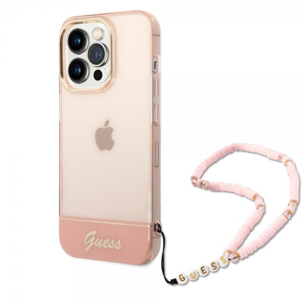 Guess iPhone 14 Pro Cover Translucent med strop Rosa