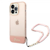 Guess iPhone 14 Pro Cover Translucent med strop Rosa