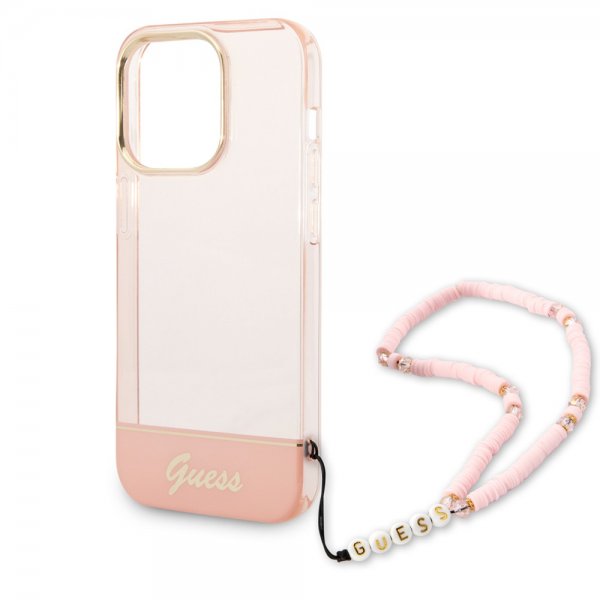Guess iPhone 14 Pro Cover Translucent med strop Rosa