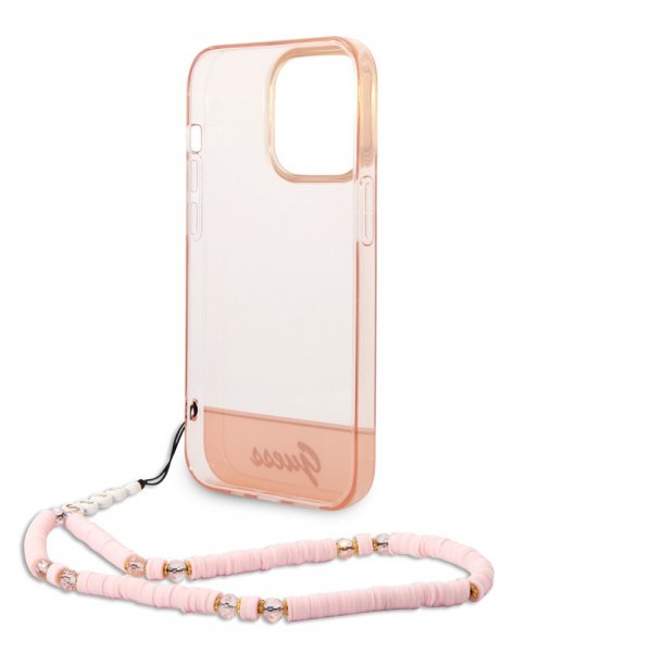 Guess iPhone 14 Pro Cover Translucent med strop Rosa