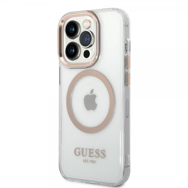 Guess iPhone 14 Pro Transparent MagSafe Guld Transparent Cover